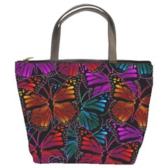 Colorful Monarch Butterfly Pattern Bucket Bag by SpinnyChairDesigns