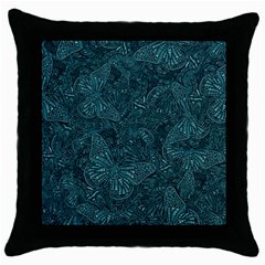 Dark Teal Butterfly Pattern Throw Pillow Case (black) by SpinnyChairDesigns