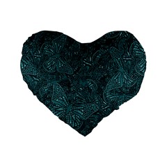 Dark Teal Butterfly Pattern Standard 16  Premium Heart Shape Cushions by SpinnyChairDesigns