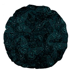 Dark Teal Butterfly Pattern Large 18  Premium Flano Round Cushions by SpinnyChairDesigns