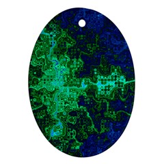 Abstract Green And Blue Techno Pattern Ornament (oval) by SpinnyChairDesigns