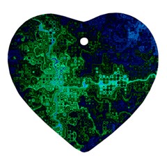 Abstract Green And Blue Techno Pattern Ornament (heart) by SpinnyChairDesigns