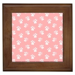 Animal Cat Dog Prints Pattern Pink White Framed Tile by SpinnyChairDesigns