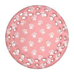 Animal Cat Dog Prints Pattern Pink White Ornament (round Filigree) by SpinnyChairDesigns