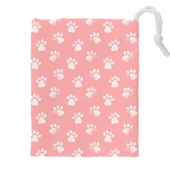 Animal Cat Dog Prints Pattern Pink White Drawstring Pouch (4xl) by SpinnyChairDesigns