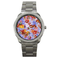 Cosmos Flowers Brown Sport Metal Watch by DinkovaArt