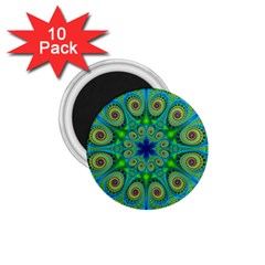 Peacock Mandala Kaleidoscope Arabesque Pattern 1 75  Magnets (10 Pack)  by SpinnyChairDesigns