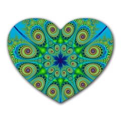 Peacock Mandala Kaleidoscope Arabesque Pattern Heart Mousepads by SpinnyChairDesigns