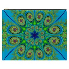 Peacock Mandala Kaleidoscope Arabesque Pattern Cosmetic Bag (xxxl) by SpinnyChairDesigns