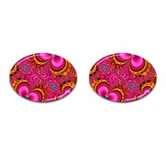 Abstract Pink Gold Floral Print Pattern Cufflinks (oval) by SpinnyChairDesigns