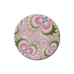 Pastel Pink Abstract Floral Print Pattern Rubber Round Coaster (4 Pack)  by SpinnyChairDesigns