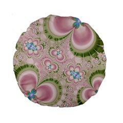 Pastel Pink Abstract Floral Print Pattern Standard 15  Premium Round Cushions