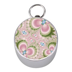 Pastel Pink Abstract Floral Print Pattern Mini Silver Compasses