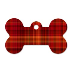 Red Brown Orange Plaid Pattern Dog Tag Bone (two Sides)