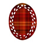 Red Brown Orange Plaid Pattern Oval Filigree Ornament (Two Sides) Front