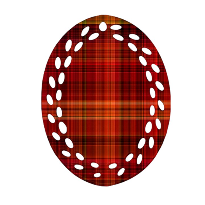 Red Brown Orange Plaid Pattern Oval Filigree Ornament (Two Sides)