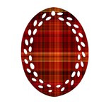 Red Brown Orange Plaid Pattern Oval Filigree Ornament (Two Sides) Back