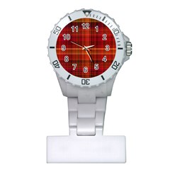 Red Brown Orange Plaid Pattern Plastic Nurses Watch