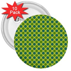 Green Polka Dots Spots Pattern 3  Buttons (10 Pack) 