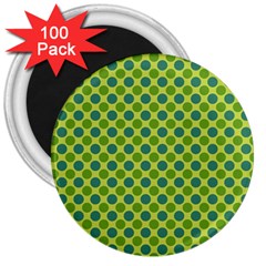 Green Polka Dots Spots Pattern 3  Magnets (100 Pack)