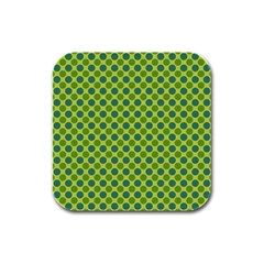 Green Polka Dots Spots Pattern Rubber Square Coaster (4 Pack) 