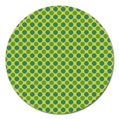 Green Polka Dots Spots Pattern Magnet 5  (round)