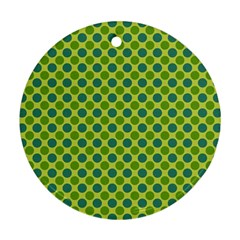 Green Polka Dots Spots Pattern Round Ornament (two Sides)