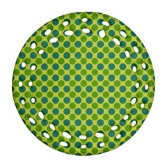 Green Polka Dots Spots Pattern Round Filigree Ornament (two Sides)