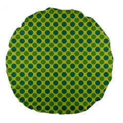 Green Polka Dots Spots Pattern Large 18  Premium Round Cushions