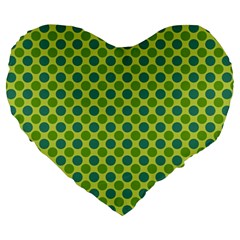 Green Polka Dots Spots Pattern Large 19  Premium Heart Shape Cushions