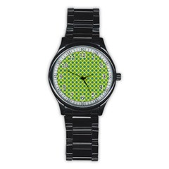 Green Polka Dots Spots Pattern Stainless Steel Round Watch