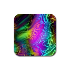 Psychedelic Swirl Trippy Abstract Art Rubber Coaster (square)  by SpinnyChairDesigns