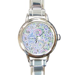 Colorful Pastel Floral Swirl Watercolor Pattern Round Italian Charm Watch by SpinnyChairDesigns