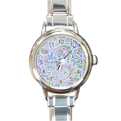 Colorful Pastel Floral Swirl Watercolor Pattern Round Italian Charm Watch