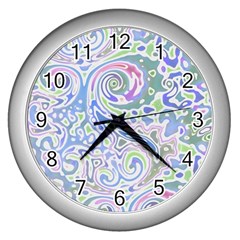 Colorful Pastel Floral Swirl Watercolor Pattern Wall Clock (silver) by SpinnyChairDesigns