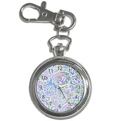 Colorful Pastel Floral Swirl Watercolor Pattern Key Chain Watches by SpinnyChairDesigns