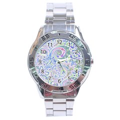 Colorful Pastel Floral Swirl Watercolor Pattern Stainless Steel Analogue Watch by SpinnyChairDesigns