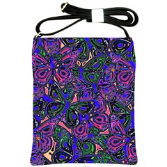 Purple Abstract Butterfly Pattern Shoulder Sling Bag by SpinnyChairDesigns