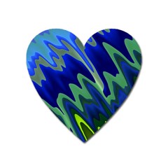 Blue Green Zig Zag Waves Pattern Heart Magnet by SpinnyChairDesigns