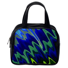 Blue Green Zig Zag Waves Pattern Classic Handbag (one Side) by SpinnyChairDesigns