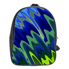 Blue Green Zig Zag Waves Pattern School Bag (large) by SpinnyChairDesigns