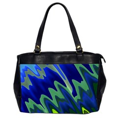 Blue Green Zig Zag Waves Pattern Oversize Office Handbag (2 Sides) by SpinnyChairDesigns