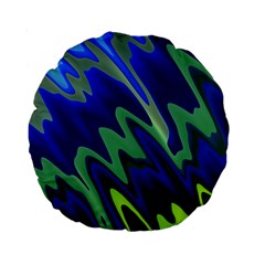 Blue Green Zig Zag Waves Pattern Standard 15  Premium Round Cushions by SpinnyChairDesigns