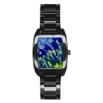 Blue Green Zig Zag Waves Pattern Stainless Steel Barrel Watch Front