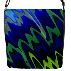 Blue Green Zig Zag Waves Pattern Flap Closure Messenger Bag (s) by SpinnyChairDesigns