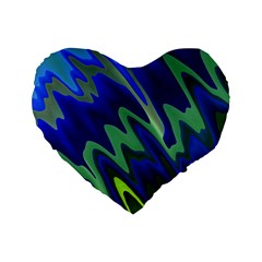 Blue Green Zig Zag Waves Pattern Standard 16  Premium Flano Heart Shape Cushions by SpinnyChairDesigns