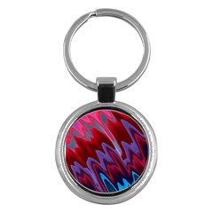 Red Blue Zig Zag Waves Pattern Key Chain (round) by SpinnyChairDesigns