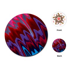 Red Blue Zig Zag Waves Pattern Playing Cards Single Design (round) by SpinnyChairDesigns