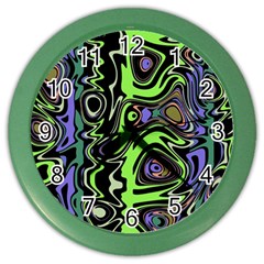 Green And Black Abstract Pattern Color Wall Clock by SpinnyChairDesigns