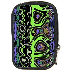 Green And Black Abstract Pattern Compact Camera Leather Case by SpinnyChairDesigns